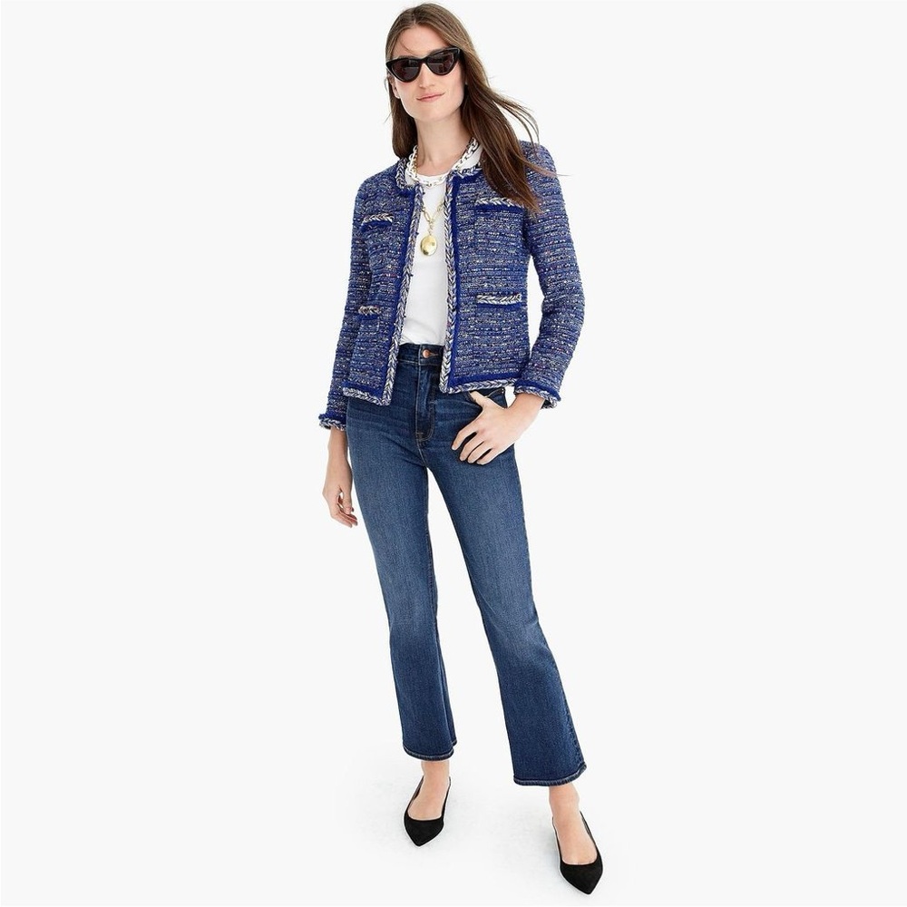 J.Crew Lady Jacket in Multicolour Cobalt Tweed with Braided Trim